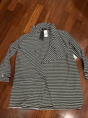 Striped Black & White Draped Blazer Jacket - Women's